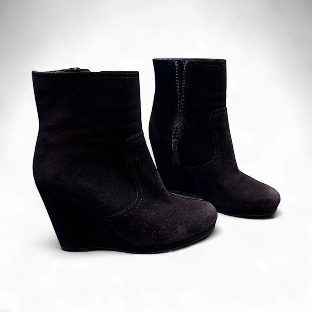 Prada Black Suede Wedge Booties | Size 8 | Classic Italian Designer Boots - Picture 3 of 6